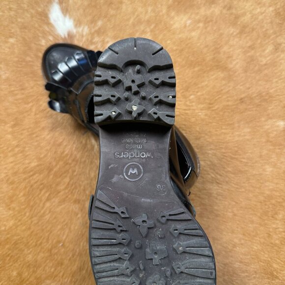 Wonders Black Leather Fringe Loafers Women’s Size 36 Chunky Sole Lug Heel - Picture 7 of 9